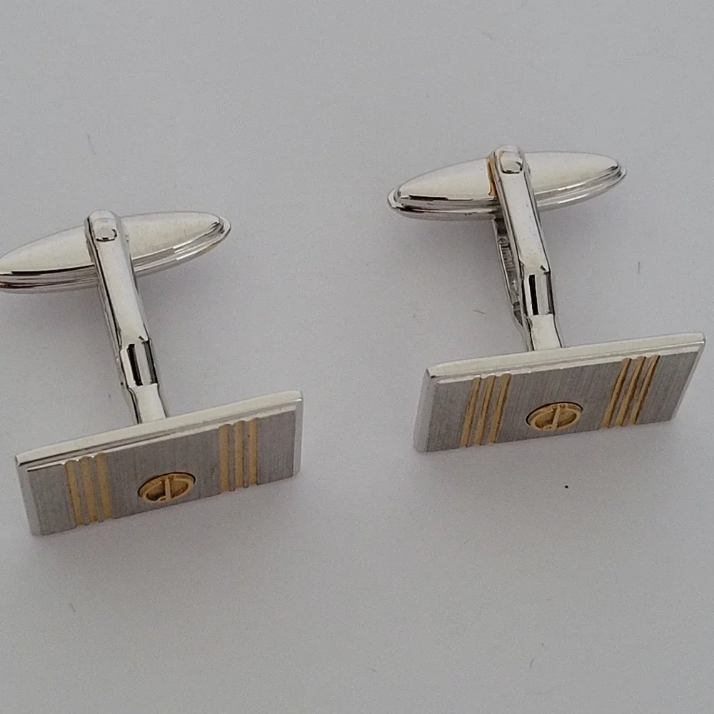 Alfred Dunhill Vintage Two Tone Silver Gold Rectangle Logo Toggle Cufflinks